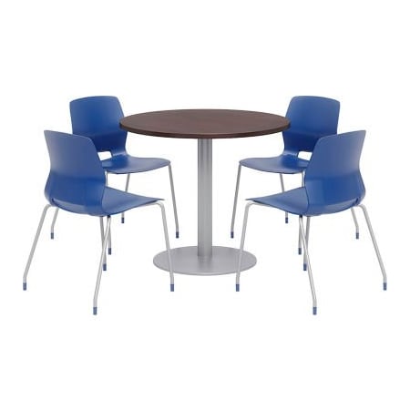 Kfi KFI 36" Round Dining Table & Chair Set, Espresso Table With Navy Chairs OLTFL36RD-B1922-SL-7933K-4-OL2700-P03